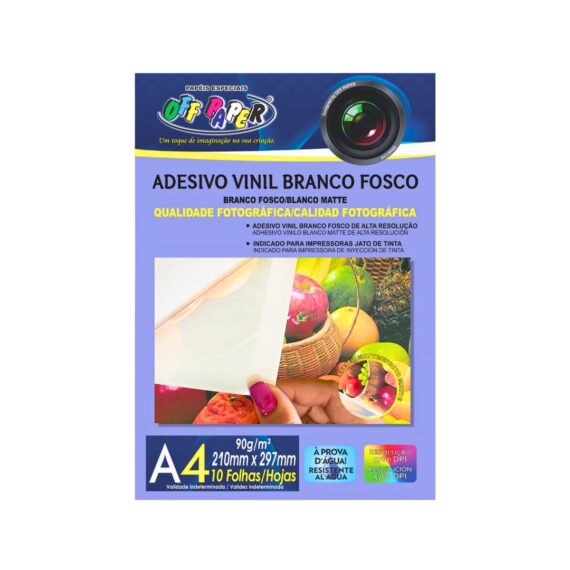 ADESIVO VINIL FOSCO BRANCO A4 10 Folhas 90g